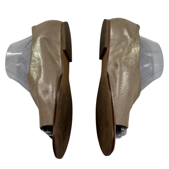 Anthropologie Champagne Gold Souvenier D'Orsay Open Toe Leather Flats - Picture 7 of 11